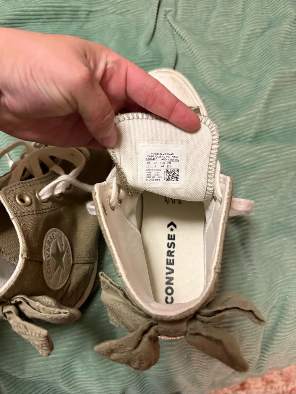 Converse Olive Green Bow High-Top Sneakers with White Accents